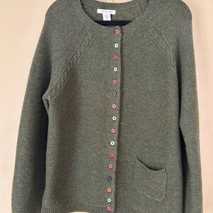 Tabitha Webb Olive Cardigan with Colorful Buttons